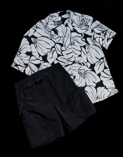 Гавайська сорочка S Black\White Blossom